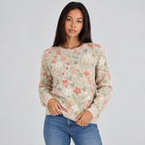 Floral Embroidered Knit Sweater with Crew Neck