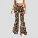 Leopard Print Flared Trousers with High Waist
