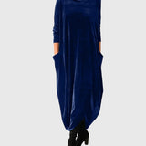 Velvet Maxi Dress with Cowl Neck and Side Pockets
