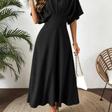 V-Neck A-Line Maxi Dress with Batwing Sleeve