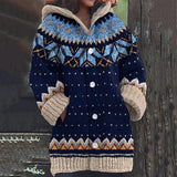 Oversized Hooded Fair Isle Cardigan with Button Front