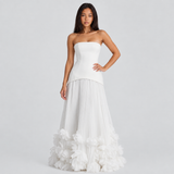 Strapless Pleated Rosette Maxi Dress