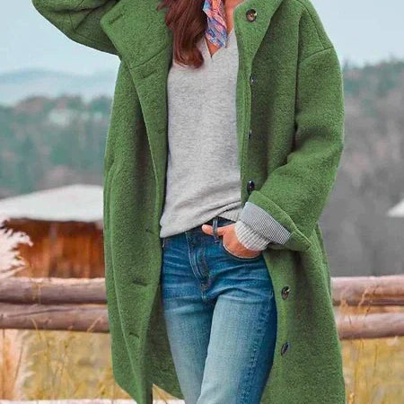 Longline Wool Coat with Button-Front Closure