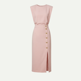 Sleeveless Midi Dress with Button Detail and Front Slit