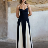 Two-Tone Flared Maxi Dress with Sweetheart Neckline