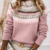 Patterned Knit Sweater with Crew Neck