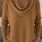 Ribbed Cowl Neck Long-Sleeve Sweater