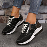 Wedge Lace-Up Sneakers with Side Zipper