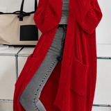 Long Chunky Knit Cardigan with Open Front and Side Pockets