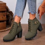 Women's Ankle Boots with Block Heel and Lace-Up Front for Everyday Wear