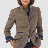 Tailored Blazer with Stand Collar and Flap Pockets