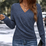 Women's V-Neck Knit Sweater – Wrap-Style Long Sleeve Pullover for Everyday Wear
