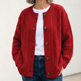Oversized Cable Knit Cardigan with Button Front and Patch Pockets