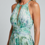 Floral Halter Maxi Dress with Keyhole and Ruched Waist
