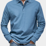 Long Sleeve Polo Shirt with Button Collar