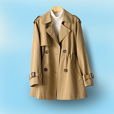 Double-Breasted Trench Coat with Drawstring Waist