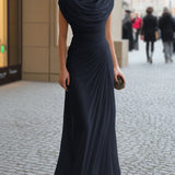 Sheath Maxi Dress with Cowl Neck and Ruched Waist