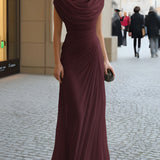 Sheath Maxi Dress with Cowl Neck and Ruched Waist