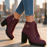 Lace-Up Ankle Boots with Block Heel and Buckle Strap