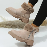 Faux Fur Platform Ankle Boots with Side Zip