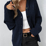 Hooded Button-Front Knit Cardigan with Drawstring