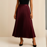 High-Waisted A-Line Pleated Midi Skirt