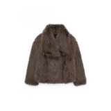 Cropped Faux Fur Jacket with Shawl Collar