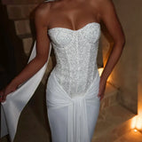Women's Formal Maxi Dress with Strapless Sweetheart Neckline and Embellished Bodice for Evening Wear