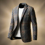 Plaid Blazer with Button Front and Patch Pockets