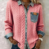 Button-Down Sweater with Denim Collar