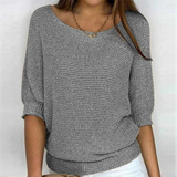 Knit Sweater with Batwing Sleeve and Ribbed Trim