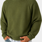 Men's Knit Sweater with Round Neck and Raglan Sleeves