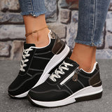 Wedge Lace-Up Sneakers with Side Zipper