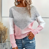 Color Block Knit Sweater with Boat Neck