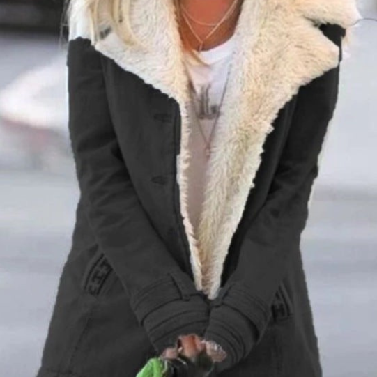 Women's Winter Coat with Faux Fur-Look Collar and Button Front for Everyday Wear