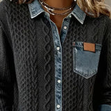 Button-Down Sweater with Denim Collar