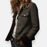 Tweed Blazer with Flap Pockets and Button-Front