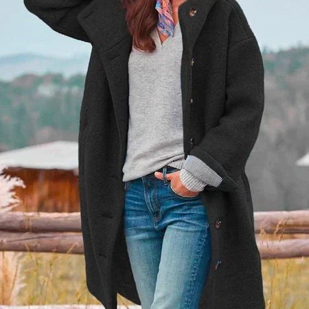 Longline Wool Coat with Button-Front Closure