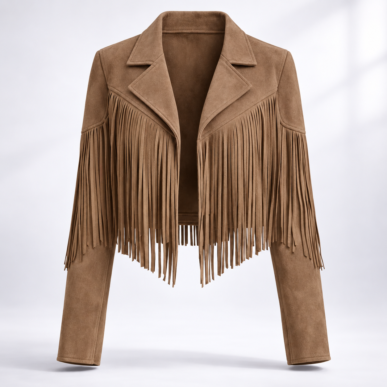 Cropped Suede Fringe Jacket with Notch Collar