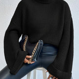 Oversized Turtleneck Sweater with Textured Knit and Wide Sleeves