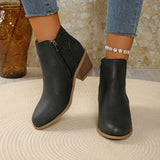 Laser Cut Ankle Boots with Side Zipper and Block Heel