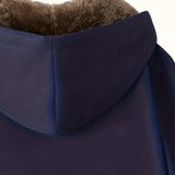 Faux Fur Lined Hooded Jacket with Zip Front and Patch Pockets