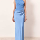 Draped Satin One-Shoulder Maxi Dress