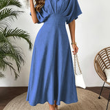 V-Neck A-Line Maxi Dress with Batwing Sleeve