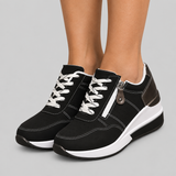 Wedge Lace-Up Sneakers with Side Zipper