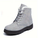Faux Fur Lined Ankle Boots with Round Toe and Lug Sole