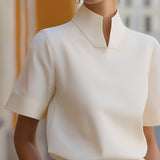 Mandarin Collar Blouse with Short Sleeves