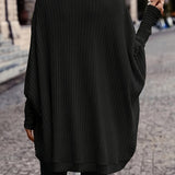 Open-Front Cardigan with Batwing Sleeves and Ribbed Knit
