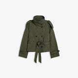 Cropped Jacket with Stand Collar and Double Breasted Button Front