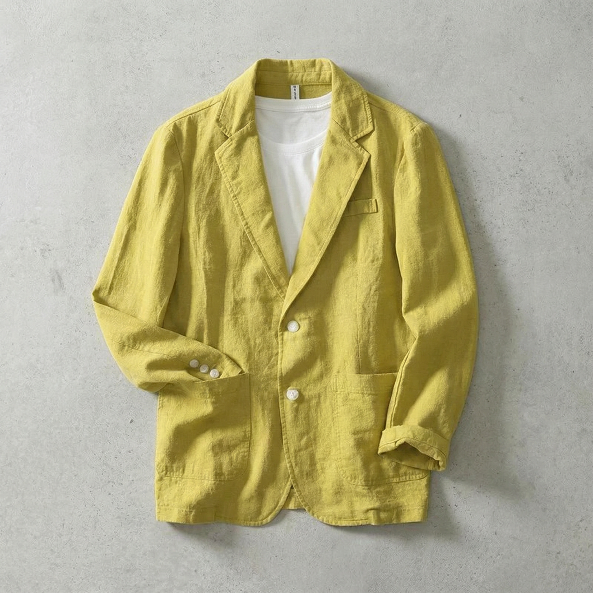 Men's Single-Breasted Linen Blazer with Patch Pockets
